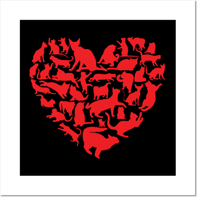 Cat Heart Valentines Day Wall Art by Pennelli Studio